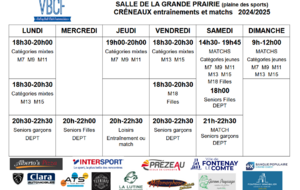 CRENEAUX des entraînements et des matchs pour la saison 2024/2025